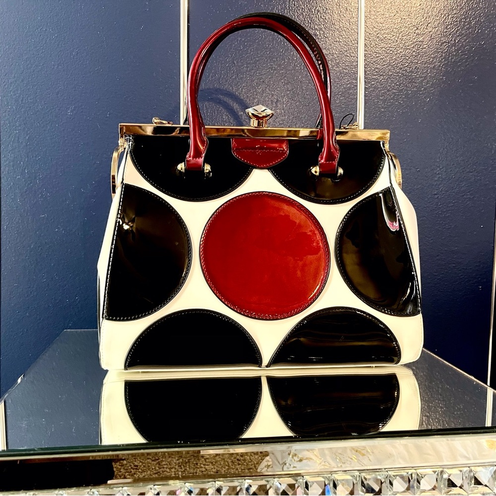 Elegant Black and Burgundy Polka dot Handbag